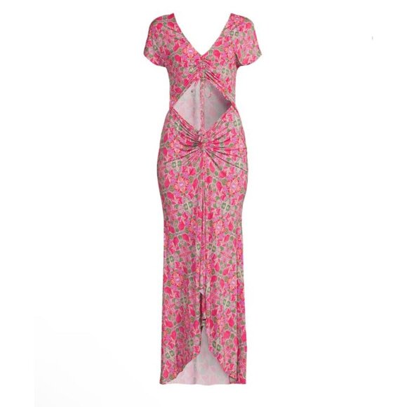 Misa Los‎ Angeles Pink Carlotta Ruched Maxi Dress Plunge Neckline Cutouts M - Picture 4 of 15